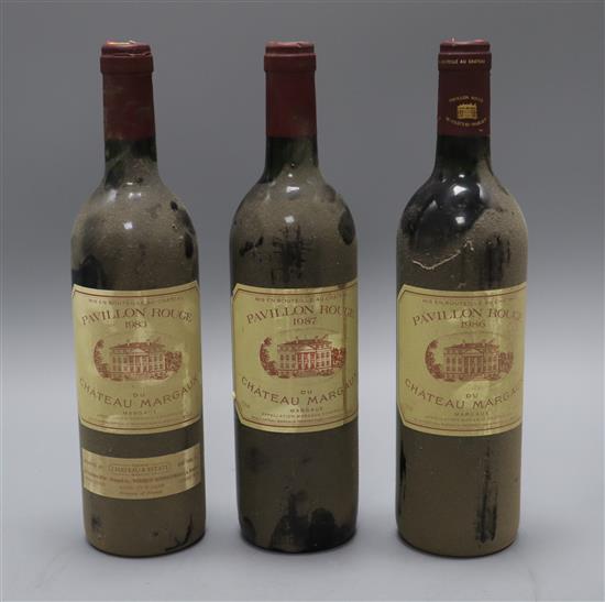 Three bottles of Pavillon rouge du chateau margeaux, 1983, 1986,1987